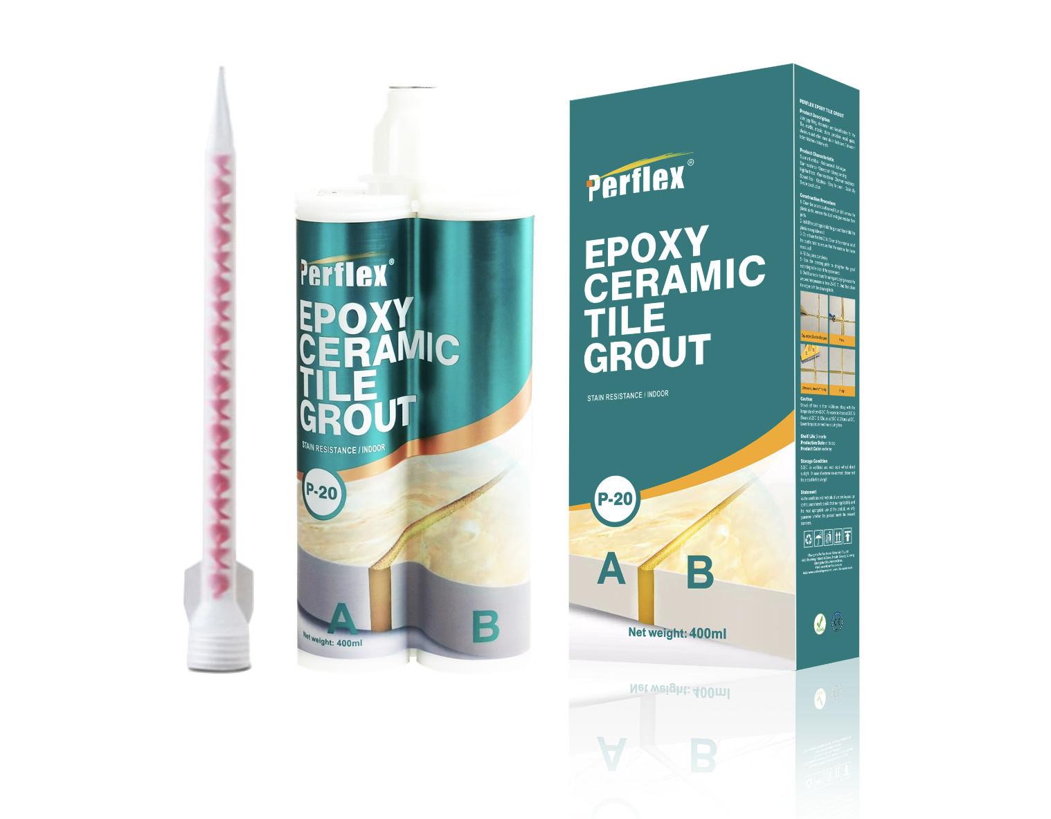 P20 Matt Cartridge Epoxy Tile Grout Stain Resistance, Antimould, Easy to clean, colored